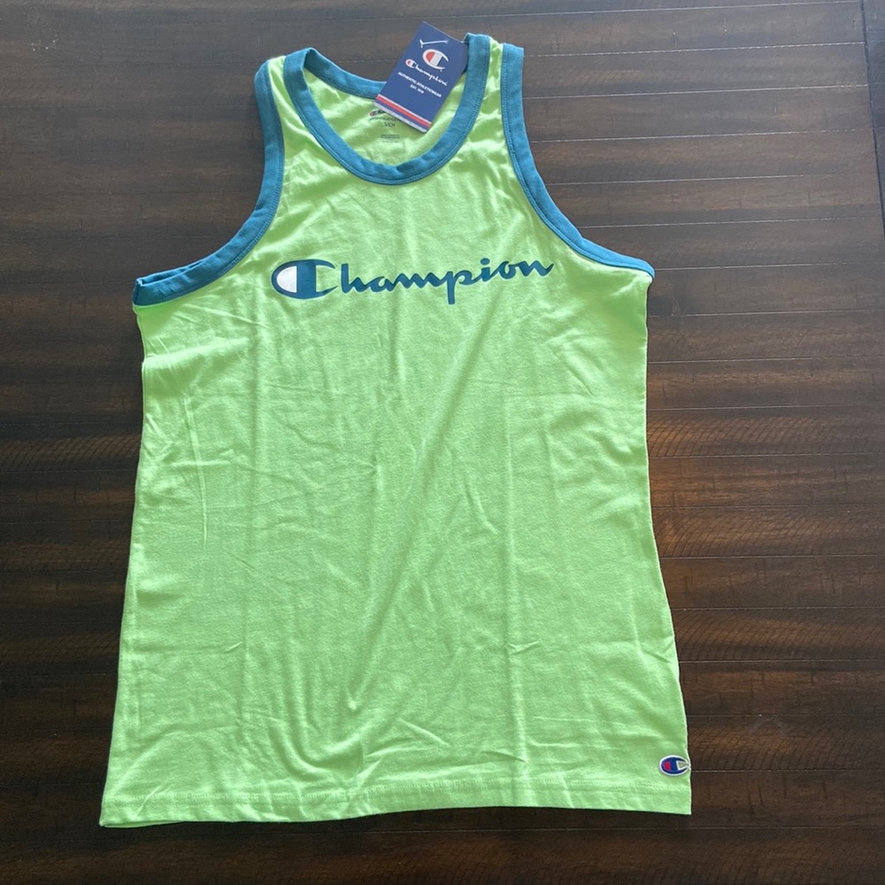 Champion Mens Classic Jersey Tank, Script Logo, Green, Sz S